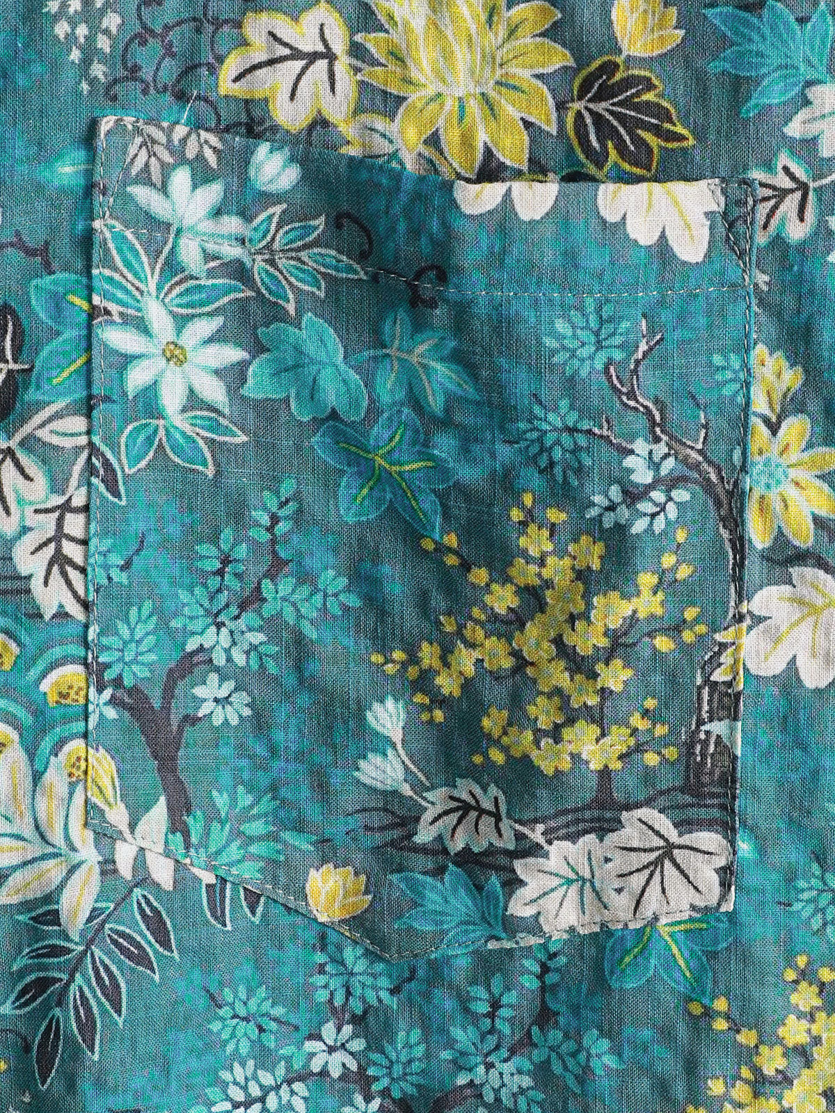 White and Yellow Hawaiian Tropical Floral Print Short Sleeve Shirt with Chest Pocket