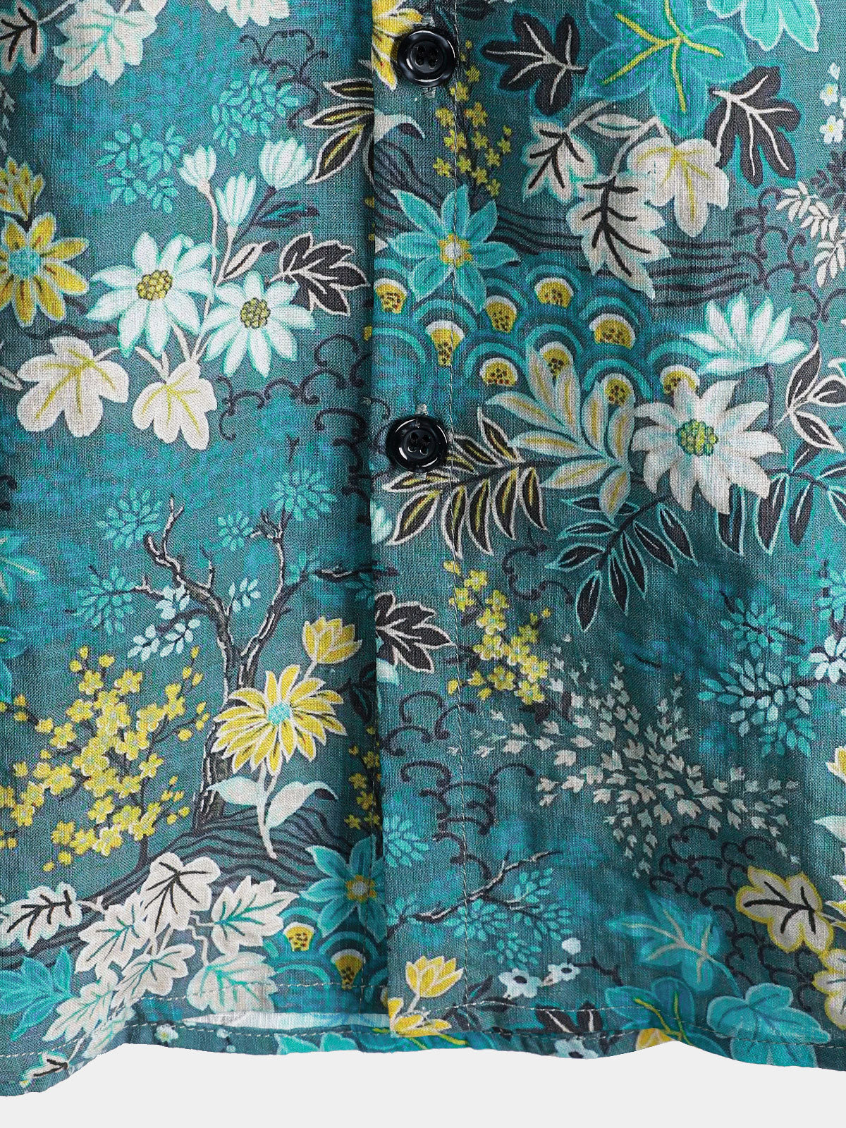 White and Yellow Hawaiian Tropical Floral Print Short Sleeve Shirt with Chest Pocket