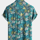 White and Yellow Hawaiian Tropical Floral Print Short Sleeve Shirt with Chest Pocket