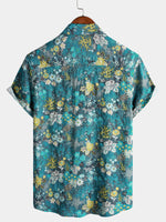 White and Yellow Hawaiian Tropical Floral Print Short Sleeve Shirt with Chest Pocket