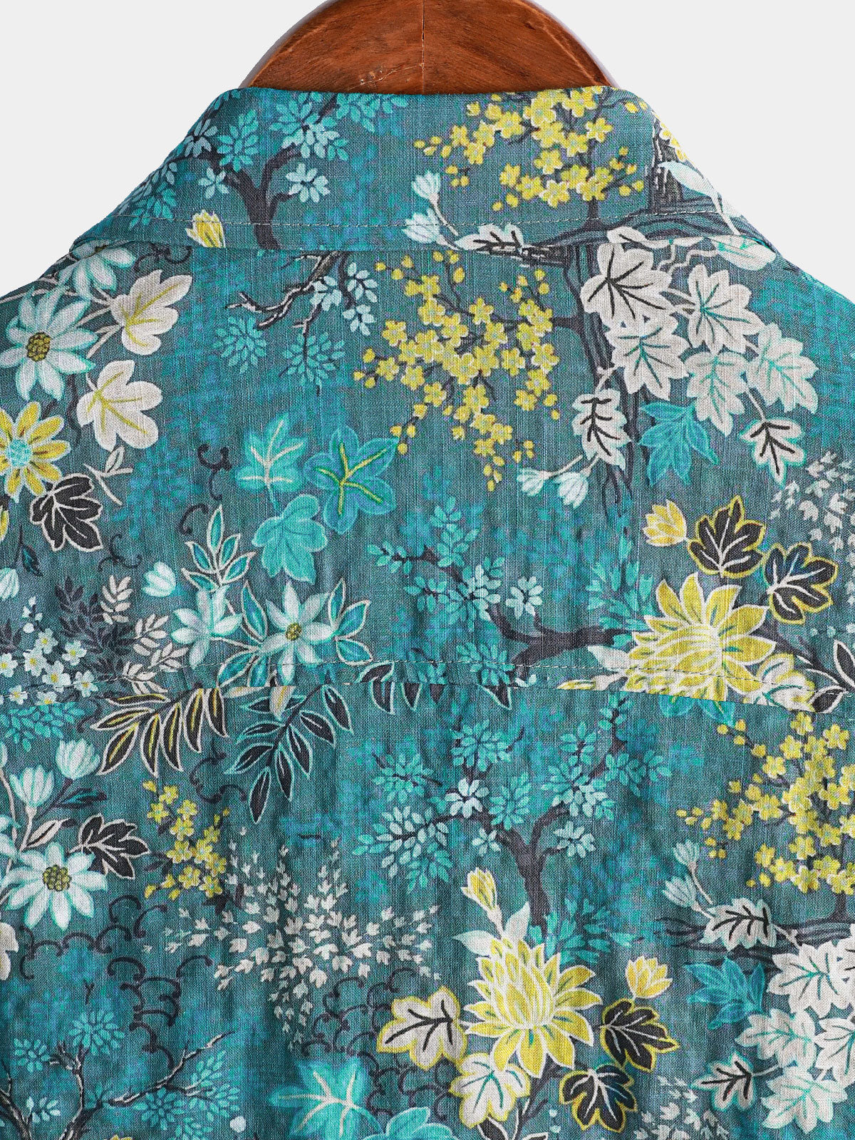 White and Yellow Hawaiian Tropical Floral Print Short Sleeve Shirt with Chest Pocket
