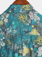 White and Yellow Hawaiian Tropical Floral Print Short Sleeve Shirt with Chest Pocket