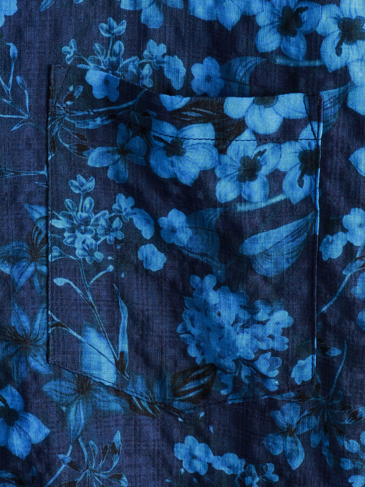 Vintage Dark Blue Hawaiian Floral Print Short Sleeve Shirt with Chest Pocket