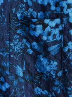Vintage Dark Blue Hawaiian Floral Print Short Sleeve Shirt with Chest Pocket
