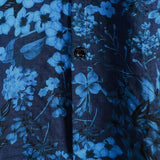 Vintage Dark Blue Hawaiian Floral Print Short Sleeve Shirt with Chest Pocket