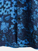 Vintage Dark Blue Hawaiian Floral Print Short Sleeve Shirt with Chest Pocket