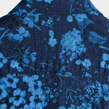 Vintage Dark Blue Hawaiian Floral Print Short Sleeve Shirt with Chest Pocket