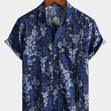 Blue Hawaiian Floral Print Lightweight Breathable Short Sleeve Shirt with Chest Pocket