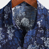 Blue Hawaiian Floral Print Lightweight Breathable Short Sleeve Shirt with Chest Pocket