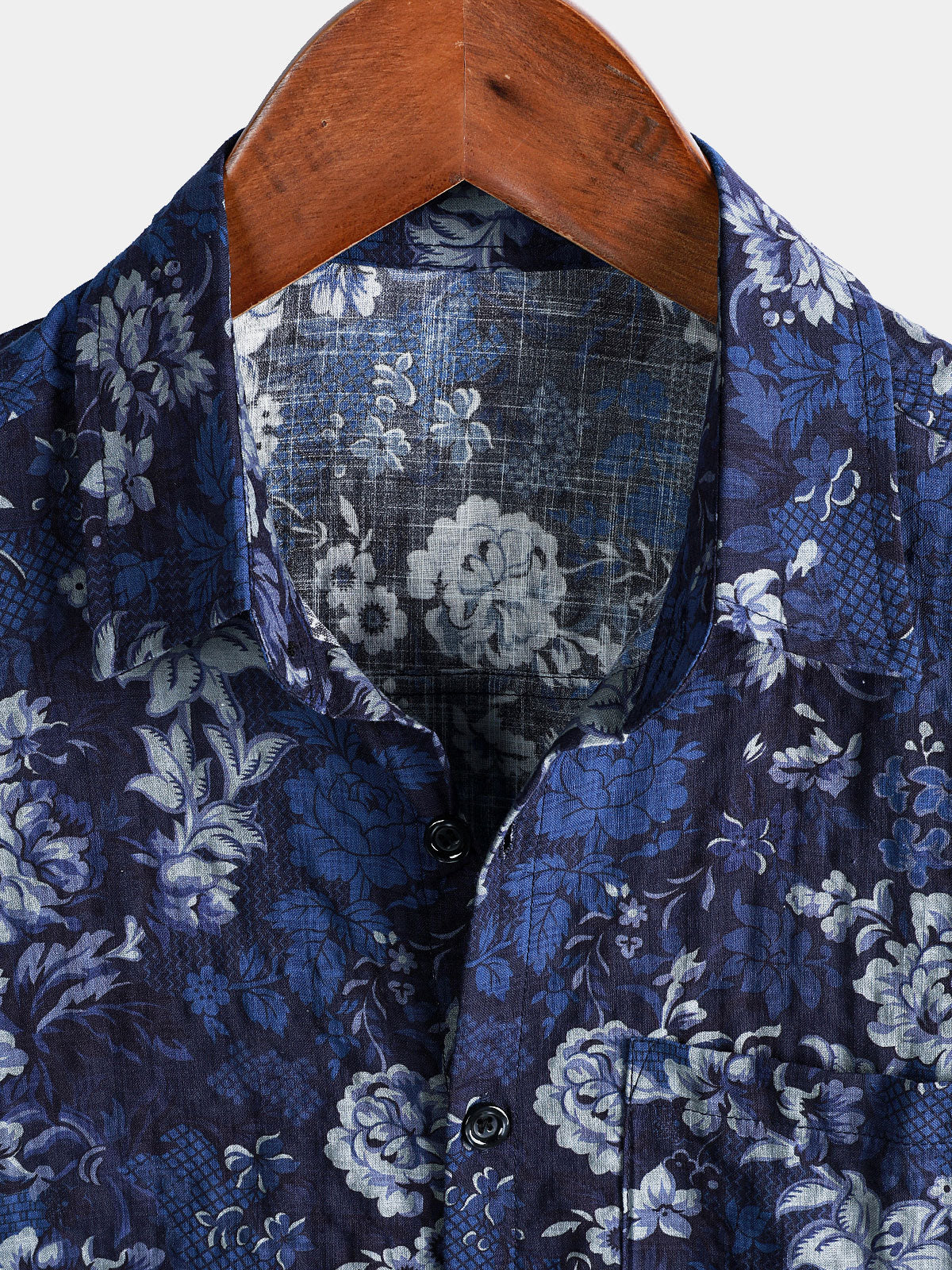 Blue Hawaiian Floral Print Lightweight Breathable Short Sleeve Shirt with Chest Pocket