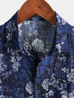 Blue Hawaiian Floral Print Lightweight Breathable Short Sleeve Shirt with Chest Pocket