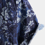 Blue Hawaiian Floral Print Lightweight Breathable Short Sleeve Shirt with Chest Pocket