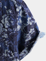 Blue Hawaiian Floral Print Lightweight Breathable Short Sleeve Shirt with Chest Pocket