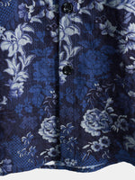 Blue Hawaiian Floral Print Lightweight Breathable Short Sleeve Shirt with Chest Pocket