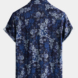 Blue Hawaiian Floral Print Lightweight Breathable Short Sleeve Shirt with Chest Pocket