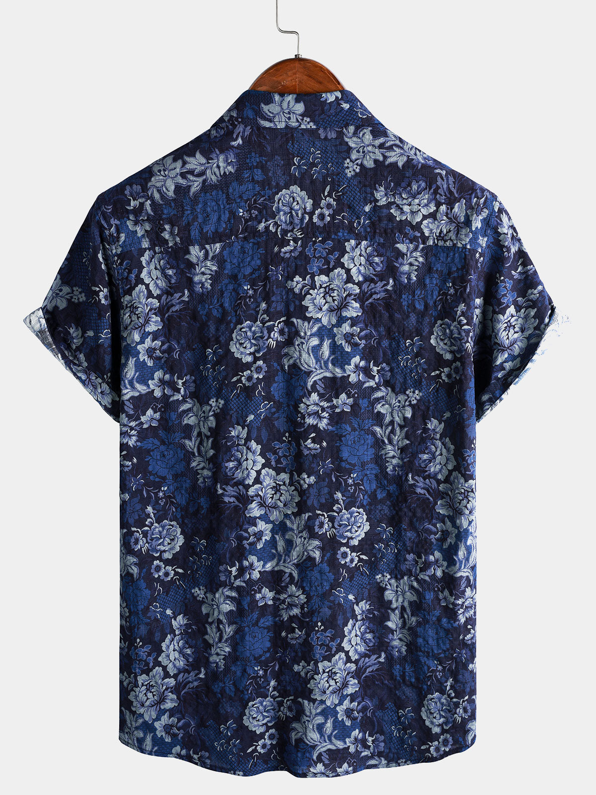 Blue Hawaiian Floral Print Lightweight Breathable Short Sleeve Shirt with Chest Pocket