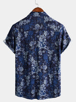 Blue Hawaiian Floral Print Lightweight Breathable Short Sleeve Shirt with Chest Pocket
