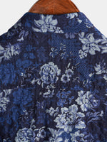 Blue Hawaiian Floral Print Lightweight Breathable Short Sleeve Shirt with Chest Pocket