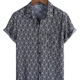 Men's Cotton Short-Sleeve Shirt with Pocket in Retro Geometric Pattern