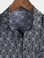 Retro Black Geometric Print Pocket Short Sleeve Shirt