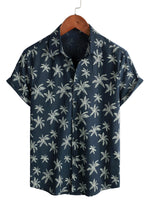 Cotton Hawaiian Shirt with Short Sleeves, Palm Pattern for Men