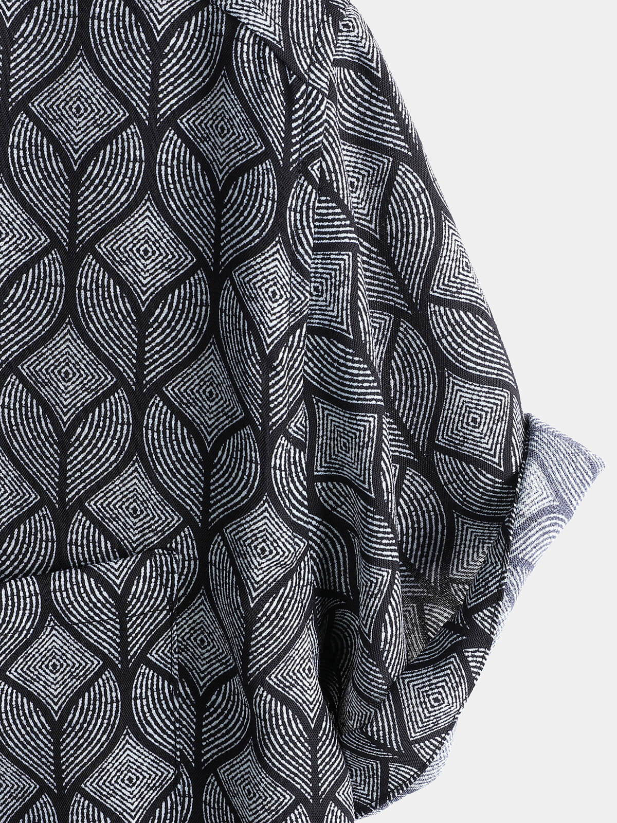Retro Black Geometric Print Pocket Short Sleeve Shirt