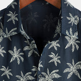 Button-Up Hawaiian Navy Palm Print Short Sleeve Shirt