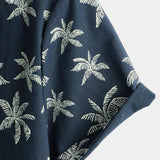 Button-Up Hawaiian Navy Palm Print Short Sleeve Shirt