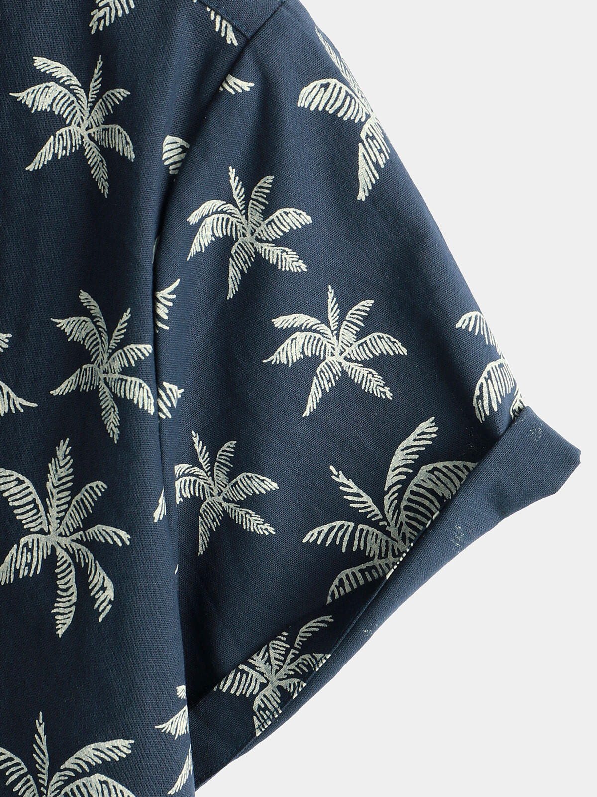Button-Up Hawaiian Navy Palm Print Short Sleeve Shirt