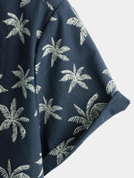 Button-Up Hawaiian Navy Palm Print Short Sleeve Shirt