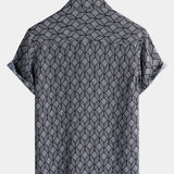 Retro Black Geometric Print Pocket Short Sleeve Shirt