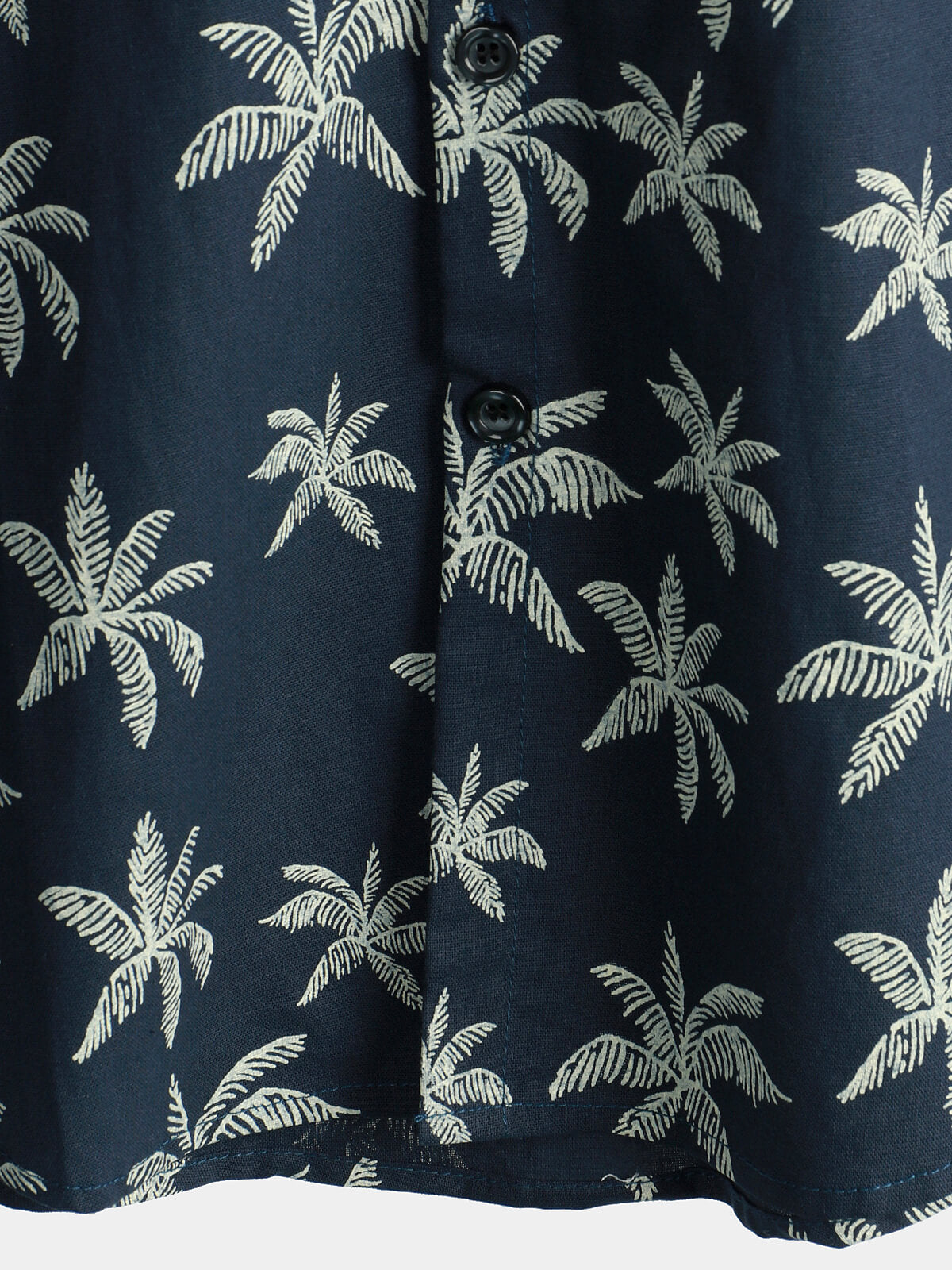 Button-Up Hawaiian Navy Palm Print Short Sleeve Shirt