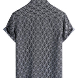 Men's Cotton Short-Sleeve Shirt with Pocket in Retro Geometric Pattern