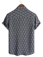 Men's Cotton Short-Sleeve Shirt with Pocket in Retro Geometric Pattern