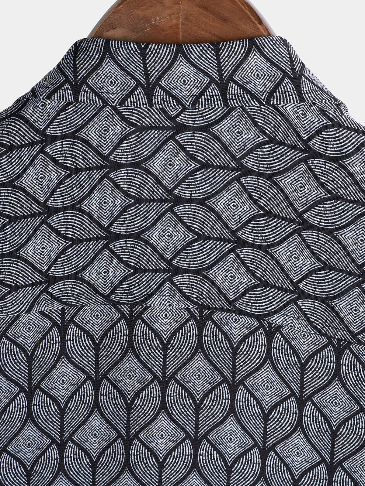 Retro Black Geometric Print Pocket Short Sleeve Shirt