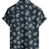 Cotton Hawaiian Shirt with Short Sleeves, Palm Pattern for Men