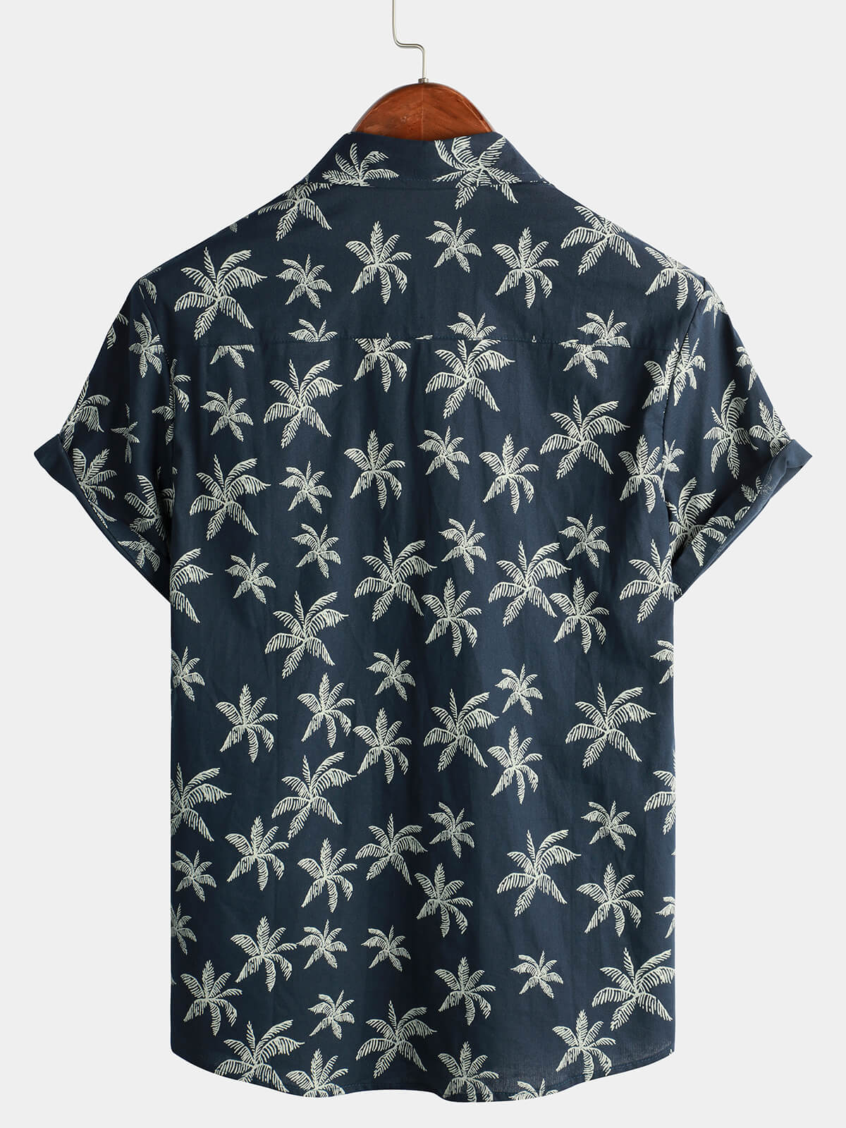 Button-Up Hawaiian Navy Palm Print Short Sleeve Shirt