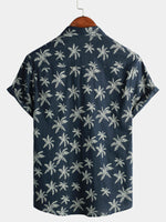 Button-Up Hawaiian Navy Palm Print Short Sleeve Shirt