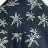 Button-Up Hawaiian Navy Palm Print Short Sleeve Shirt