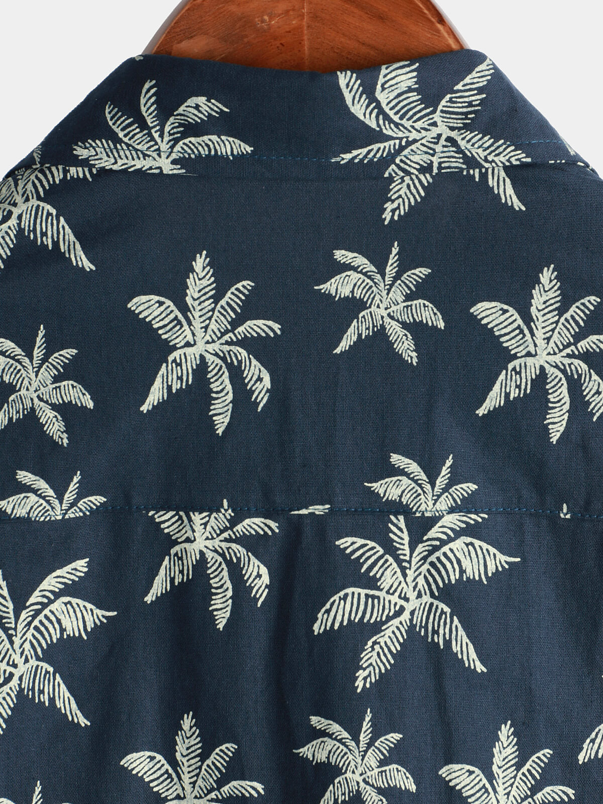 Button-Up Hawaiian Navy Palm Print Short Sleeve Shirt