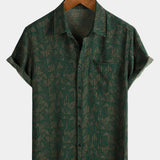 Casual Green Abstract Geometric Print Short Sleeve Shirt