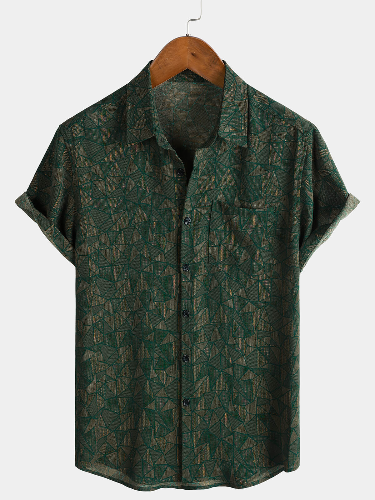 Casual Green Abstract Geometric Print Short Sleeve Shirt