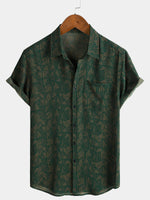 Casual Green Abstract Geometric Print Short Sleeve Shirt