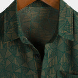 Casual Green Abstract Geometric Print Short Sleeve Shirt