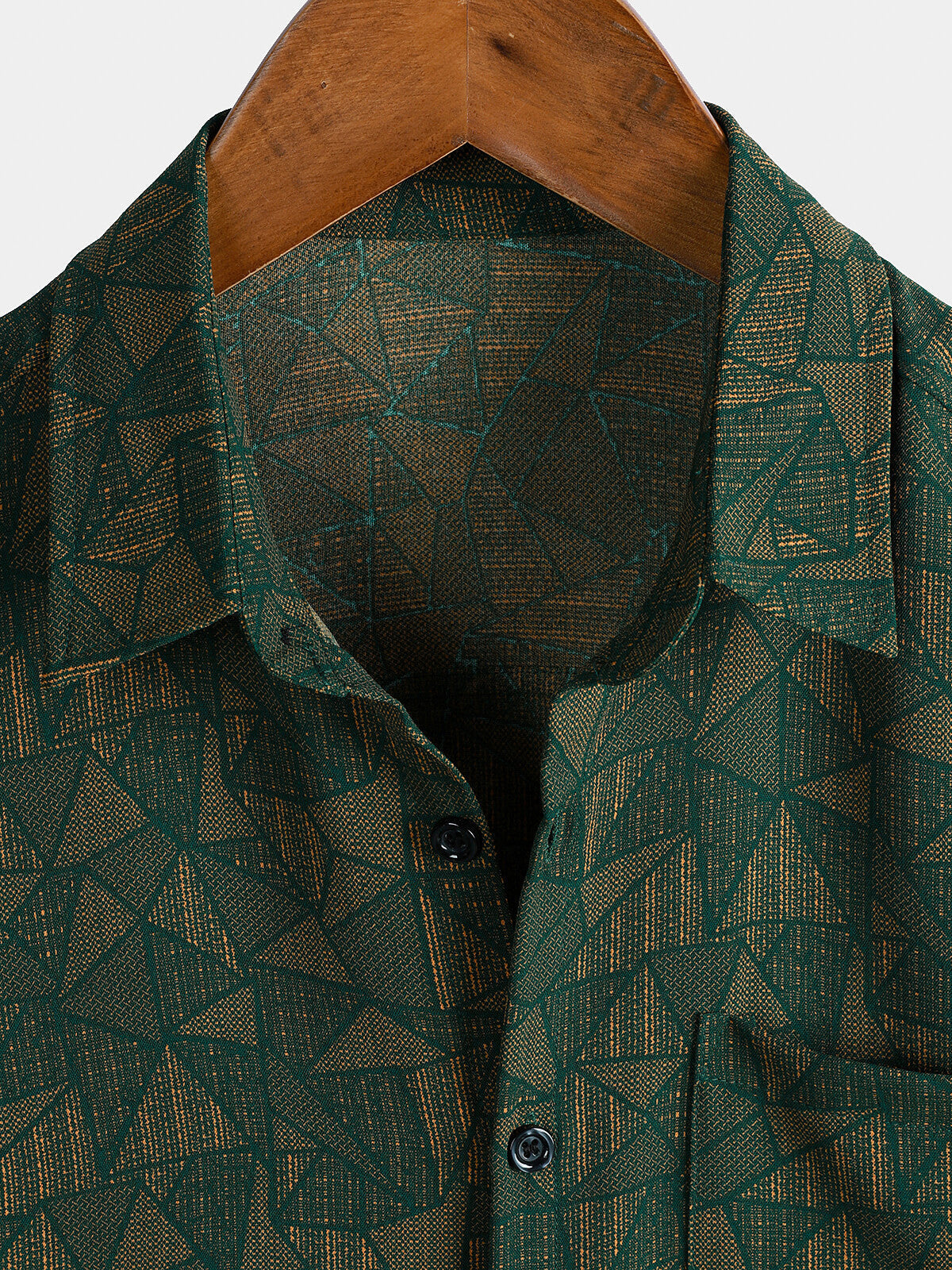 Casual Green Abstract Geometric Print Short Sleeve Shirt