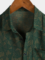 Casual Green Abstract Geometric Print Short Sleeve Shirt