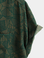 Casual Green Abstract Geometric Print Short Sleeve Shirt