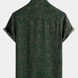 Casual Green Abstract Geometric Print Short Sleeve Shirt