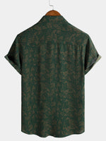 Casual Green Abstract Geometric Print Short Sleeve Shirt