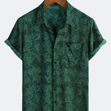 Vintage Relaxed Green Geometric Print Short Sleeve Shirt
